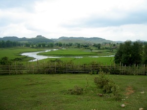 Rice fields and mountains in Phonesavan, Laos